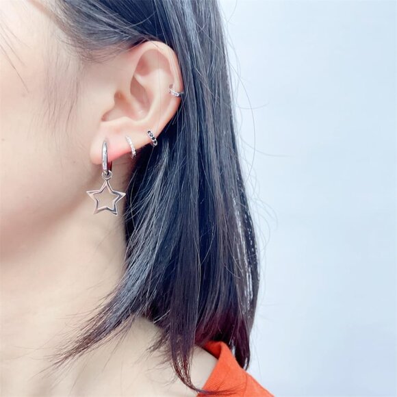 Minimalist Star Dangle Hoop Earrings for Women - Hypoallergenic Stainless Steel, - Picture 6 of 6